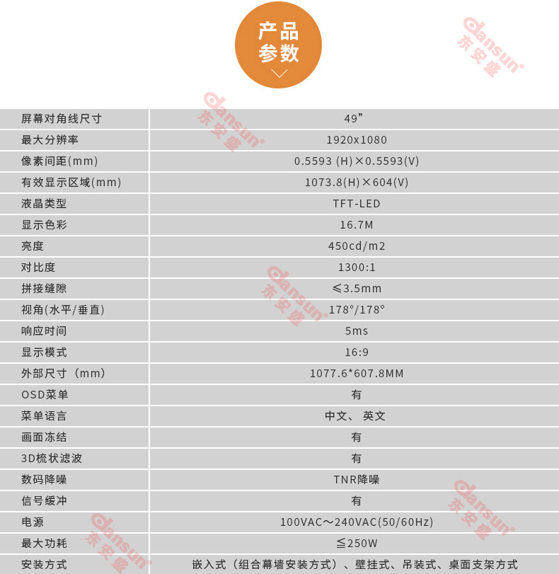 三星LG原裝49寸液晶拼接屏工業(yè)級(jí)拼縫監(jiān)控顯示電視墻產(chǎn)品參數(shù)